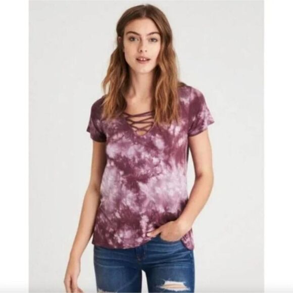 American Eagle Outfitters Soft and Sexy Purple Tie Dye Short Sleeve Tee XS - Picture 7 of 7